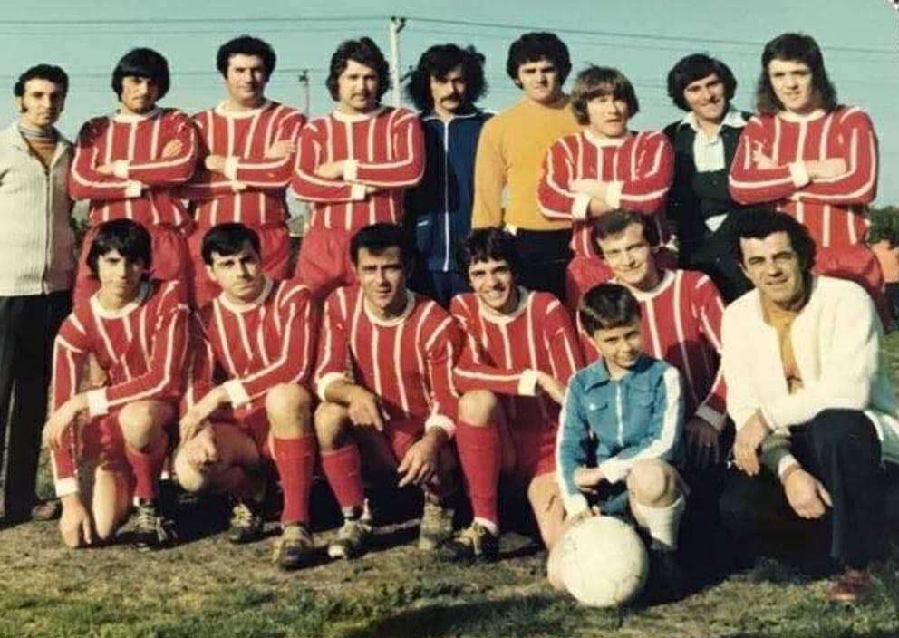 Original Altona North Soccer Club team photo from 1975 in red and white striped jerseys